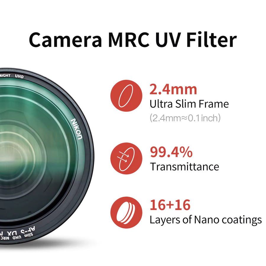 Mecoright Carmer MRC UV-Filter extrem dünn 2,4mm für Canon Sony Nikon Fuji DSLR Kameraobjektive in den Größen 52mm, 58mm, 67mm, 77mm und 82mm, transparent - Bild 2