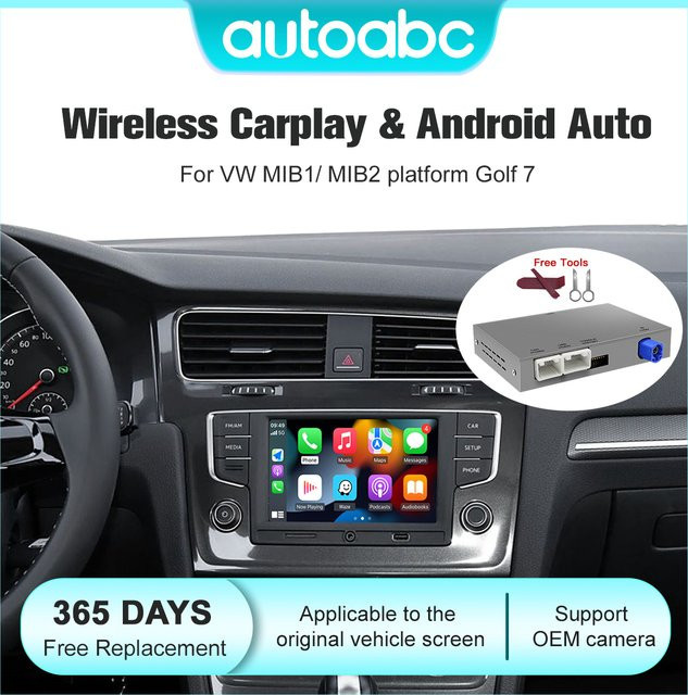 AUTOABC Drahtloses CarPlay und Android Auto Interface für VW Golf 7, Polo, Seat Ibiza, Skoda Passat B8 MIB/MIB2 mit Mirror Link - Bild 1