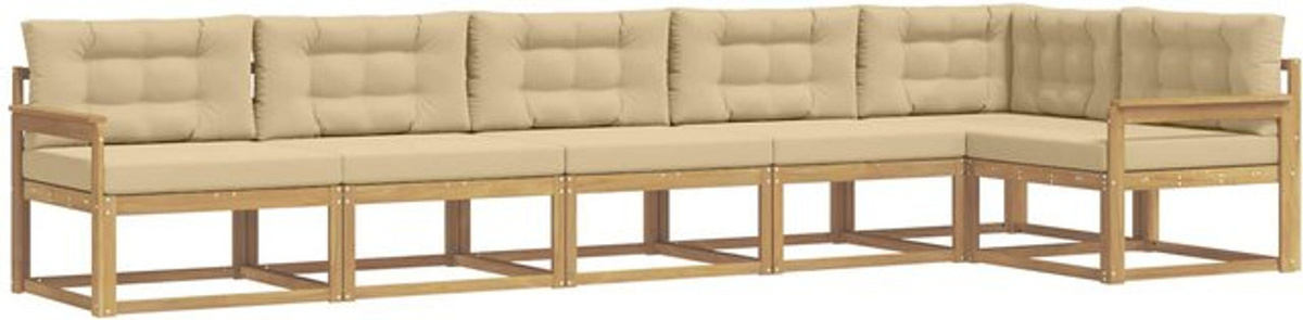 vidaXL Outdoor-Sofagarnitur aus Akazienmassivholz mit Kissen in Weiß und Beige, 4-teiliges Loungemöbel-Set aus Polyester - Bild 1
