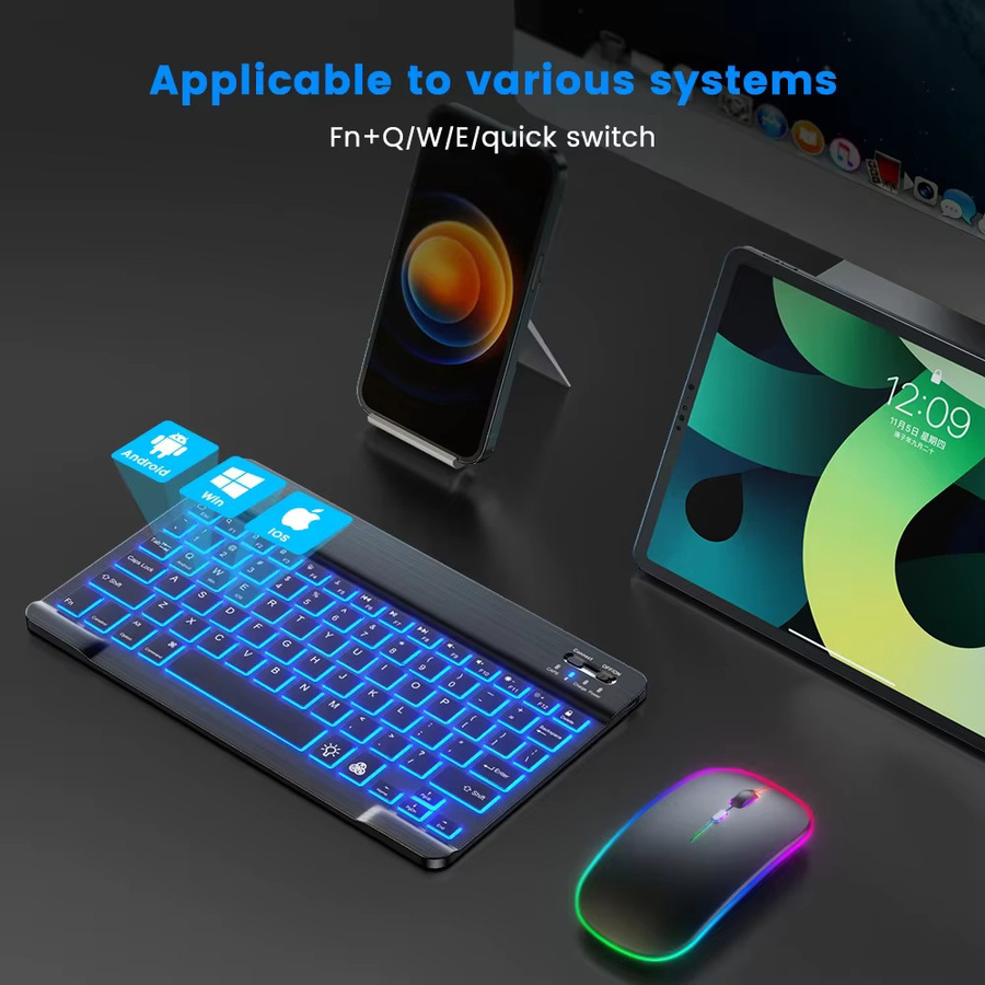 READ YYEAH Kabellose RGB Tastatur und Maus Kombination mit Hintergrundbeleuchtung, wiederaufladbar, mehrsprachig, Schwarz/Grün - Bild 2
