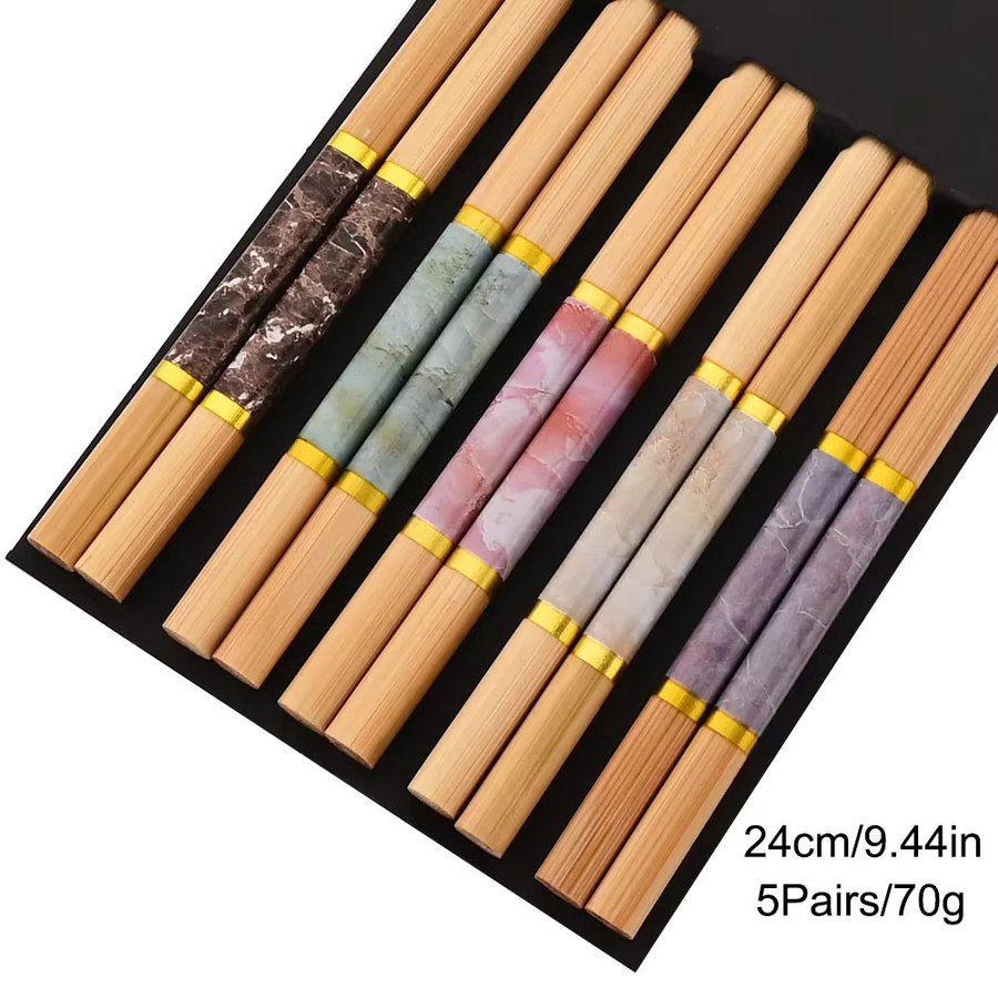 5 Paar farbenfrohe Bambus-Essstäbchen von Uniturcky im Retro-Stil, rutschfestes Holzgeschirr für Sushi, Mehrfarbig - Bild 3