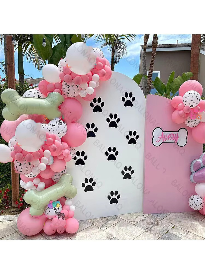 BALONAQ Hund Thema Party Set mit 122 Teilen in Rosa und Weiß zur Geburtstag Dekoration mit Pfoten und Knochen Motiven - Bild 3