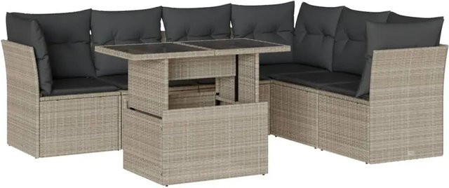 vidaXL 7-teilige Garten-Sofagarnitur aus Polyrattan mit Kissen in Hellgrau und Anthrazit - Bild 1