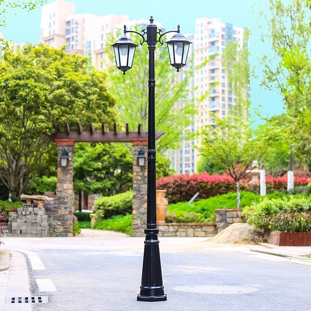 Wecus Europäische Gartenlampe aus Aluminium und Glas in Schwarz, Wasserdichte Außenleuchte für Garten und Straße, Höhe: 2,8 m - Bild 1