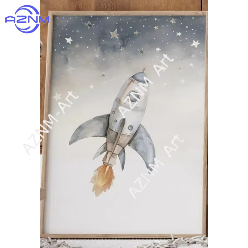 3-teiliges Set AZNM Weltraum-Wandkunst für Kinderzimmer mit Astronauten und Sternen in Aquarell-Optik, Mehrfarbig - Bild 3