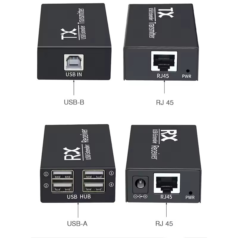 Qkens 4-Port USB-Extender Set in Schwarz für bis zu 120 m über CAT6-Ethernet-Kabel zur Verbindung von Laptop, PC, Tastatur, Maus und USB-Flash-Disk - Bild 3