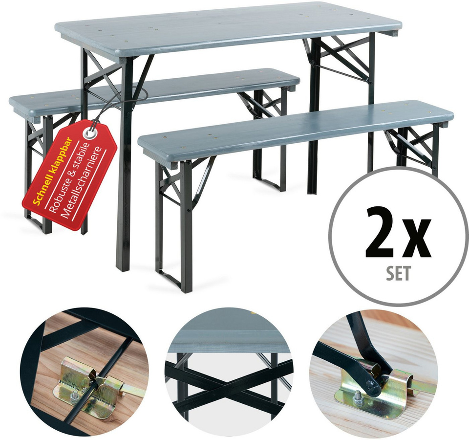 Stagecaptain Bierzeltgarnitur Hirschgarten BB-117 Sitzgarnitur aus Holz, 6-teiliges Sitzmöbelset mit 1 Stehtisch und 4 Bänken, klappbar für Outdoor und Indoor, Tischlänge: 117 cm - Bild 1