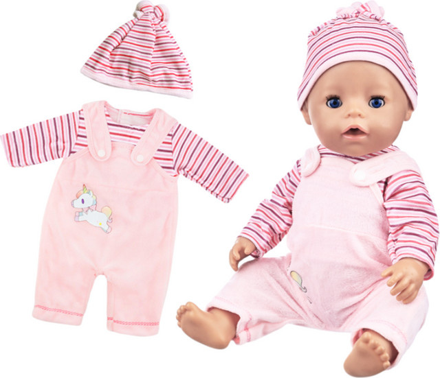 dearbei Babypuppen-Kleidung, Rosa Hosenträger-Anzug mit Hut, Zubehör - Bild 1