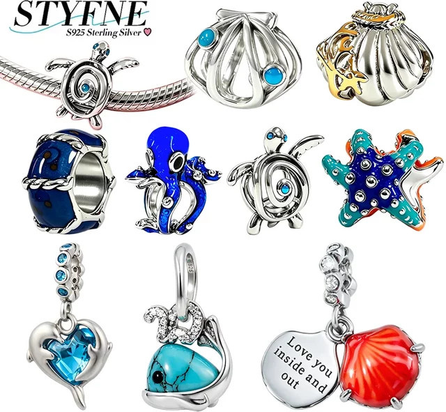 STYFNE Charms, 925 Silber, Delfin, Schildkröte, Seestern, Oktopus, Unisex - Bild 1