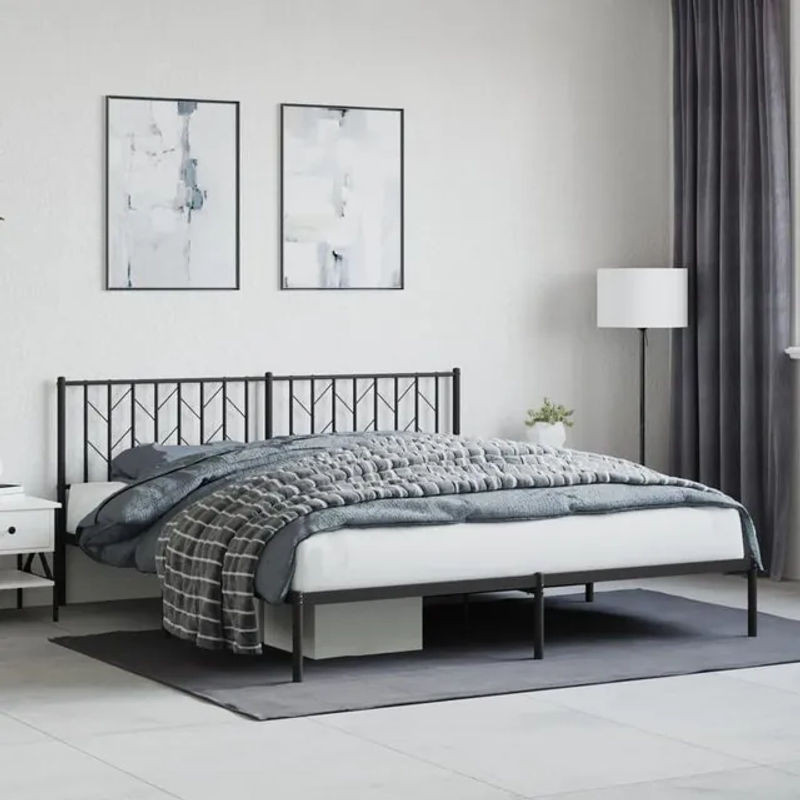 Vidaxl Metall-Bettgestell mit Kopfteil in Schwarz, B/T/H: 183 x 213 cm - Bild 1