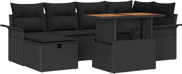 vidaXL 7-teiliges Garten-Sofa-Set aus Poly Rattan mit Kissen in Schwarz für Garten, Balkon und Terrasse - Bild 1