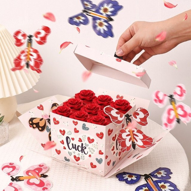 Mehrfarbige Überraschungs-Geschenkbox aus Papier mit fliegenden Schmetterlingen und automatischem Aufziehmechanismus - Bild 1