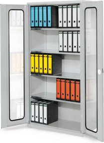 Kappes Systemschrank Serie 500 in Grau mit Sichtfenstertüren und verstellbaren Fachböden, B/T/H: 100 x 50 x 195 cm - Bild 1