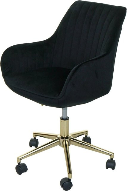 Proregal Bürostuhl aus Samt mit Armlehnen und goldenem Fußkreuz in Schwarz, H x B x T: 87 x 58 x 58 cm, Sitzhöhe: 46 cm - Bild 1