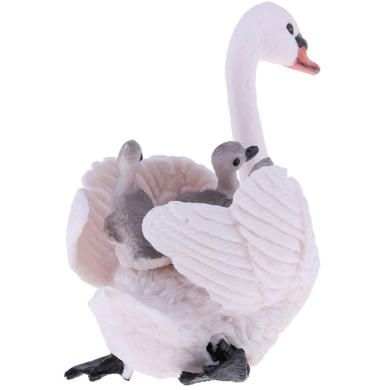 Weiße Schwanenfigur mit Schwänenküken als dekoratives Tiermodell aus Kunstharz - Bild 3