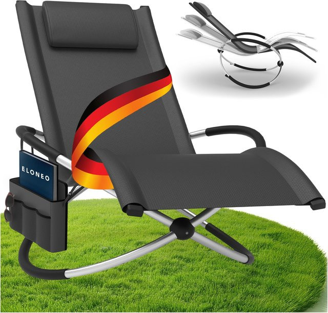 eloneo Relax-Schaukelliege aus Textilene mit Seitentasche in Anthrazit ohne Auflage - Bild 1