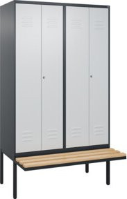 C+P Classic PLUS Spind mit Bank, 4 Abteile, Schwarz-Weiß, Sitzfläche aus Buche-Hartholz, B/T/H: 212 x 120 x 81,5 cm - Bild 1