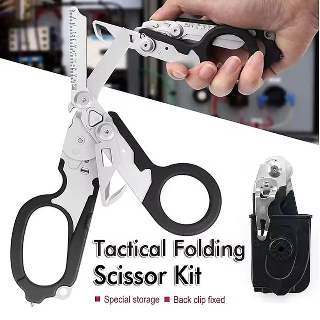 Multifunktionale taktische Raptors Notfall-Schere mit Fensterbrecher und Schlüssel für Outdoor und Survival, Blau und Schwarz - Bild 1