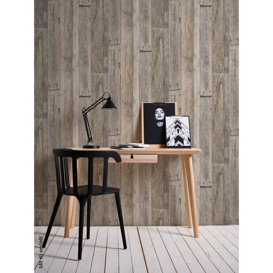 A.S. Création Vliestapete Holzoptik in Schwarz, Beige und Grau, B/H: 53 x 1005 cm - Bild 3