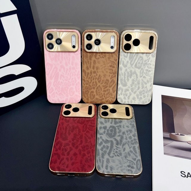 Leopardenmuster Handyhülle aus weichem PU-Leder für Apple iPhone 11 bis 17 Pro Max Plus Air in Grau mit Kameralinsenabdeckung - Bild 1