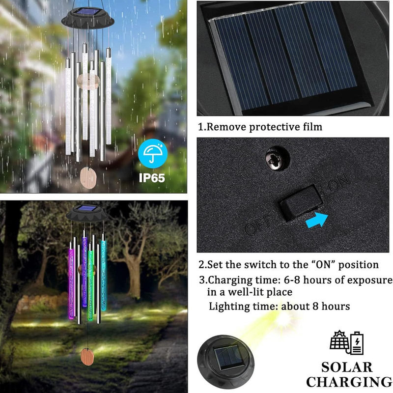 TOMTOP JMS Solar Wind Chime Acryl Blasen Zauberstab mit Umgebungslicht in Weiß und Transparent für Terrasse und Außenbereich - Bild 8