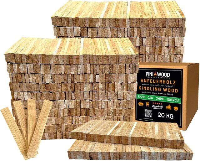 PINI Brennholz Anzünder aus Eichenholz, 20 kg Anmachholz für Kamin, Grill und Feuerschale - Bild 1
