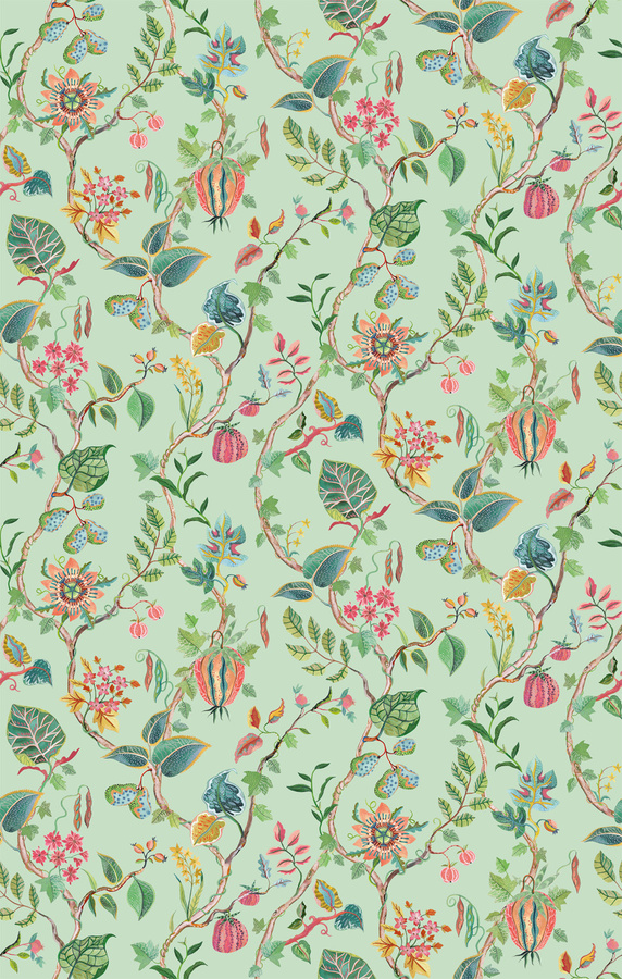 Osborne & Little Tapete Mythica Celadon mit Blumenmuster in Grün Türkis Pink aus Vlies - Bild 1