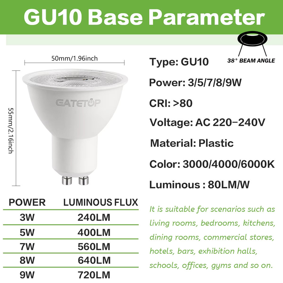 Gatetop LED GU10 Scheinwerfer Birne, weiß, flimmerfrei, 220V Ersatz für Halogenlampen - Bild 2