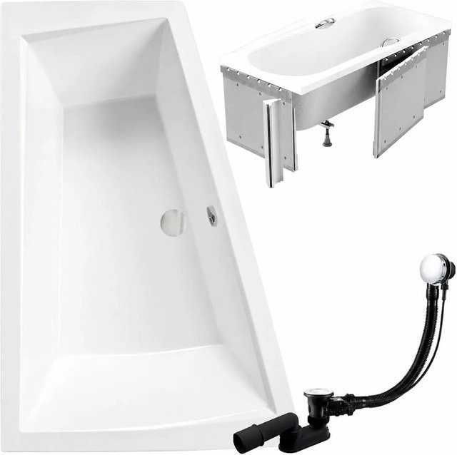 KOLMAN Eckbadewanne links in Weiß aus Acryl mit Styroporverkleidung, Ablage und Anti-Slip-Funktion, B/T: 170 x 125 cm - Bild 1