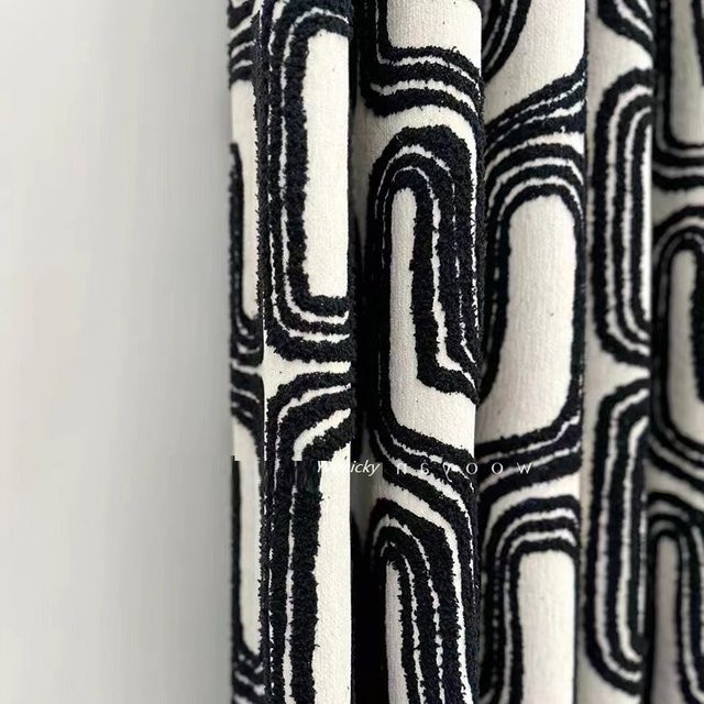 Yvonicky Blackout-Vorhänge aus Chenille und Samt in Schwarz-Weiß mit geometrischem Design, Höhe: 270 cm, Breite: 100 cm - Bild 1