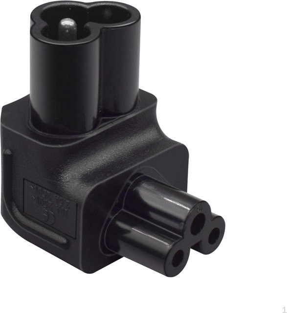 Stromumwandlungsstecker-Adapter Hobbies mall IEC320 C6 auf C5, 90 Grad nach oben abgewinkelt, Schwarz - Bild 1