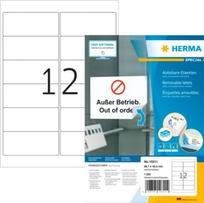 Herma Special Adressetiketten aus Papier, weiß, 1200 Stück (100 Bogen à 12 Etiketten), B: 99,1 mm, H: 42,3 mm - Bild 2