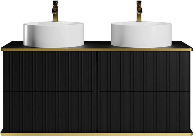 Vente-unique Doppelwaschtisch Keliza in Schwarz mit Gold und Streifenoptik, Breite: 120 cm - Bild 1