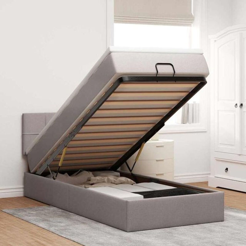 vidaxl Ottoman Polsterbett mit Matratze und LED-Beleuchtung in Taupe meliert, B/T/H: 190 x 90 x 88 cm - Bild 1