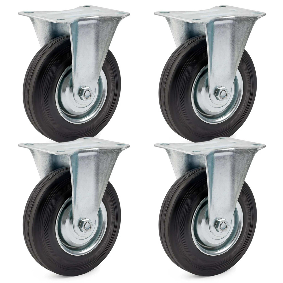 Wiltec Bockrollen Set mit 4 schwarzen Vollgummirädern und Metallfelgen, Durchmesser: 100 mm, Tragkraft pro Rolle: 70 kg - Bild 2