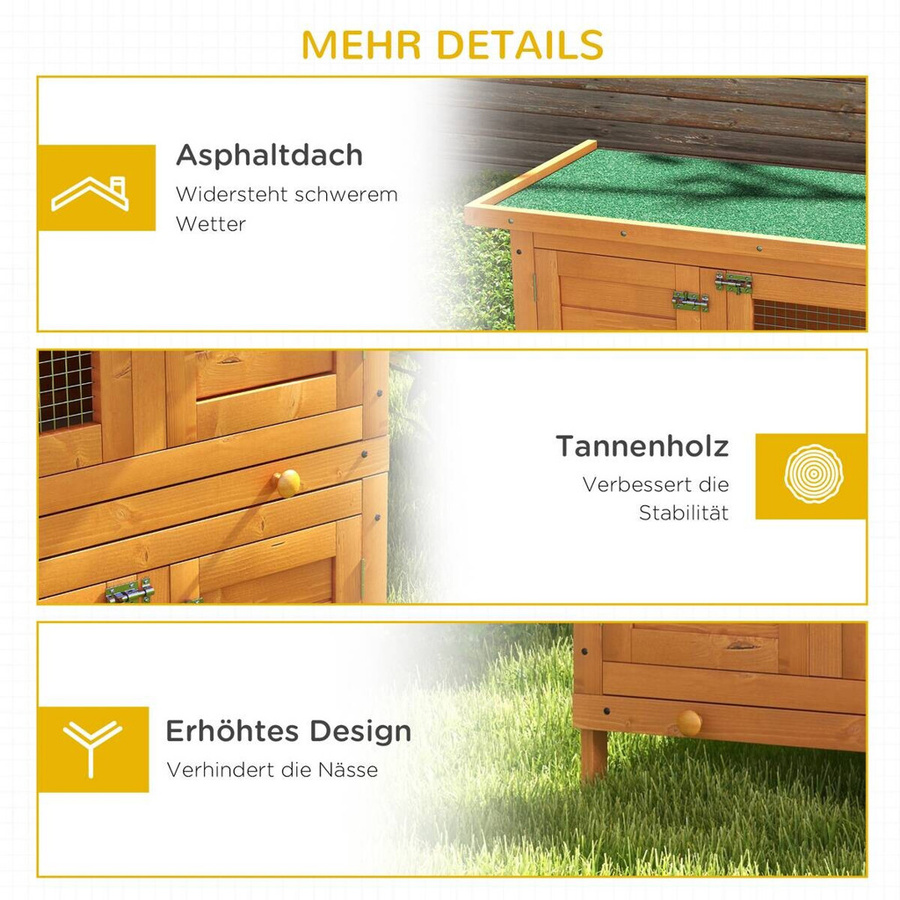 PawHut Kleintierstall aus Holz wetterbeständig mit abnehmbarem Dach und erhöhtem Boden, Farbe: Grün, B/H/L: 45 x 90 x 90 cm - Bild 4