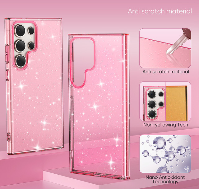 Sturzsichere und wasserdichte Glitzer-Handyhülle in Pink für Samsung Galaxy S25, S24, S25 Ultra und S25 FE - Bild 1
