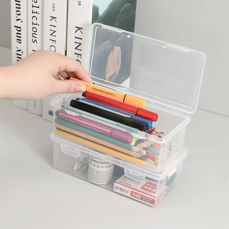 Set aus 4 transparenten PP-Aufbewahrungsboxen mit Sicherheitsabdeckungen für Bürobedarf und Schulbedarf - Bild 1