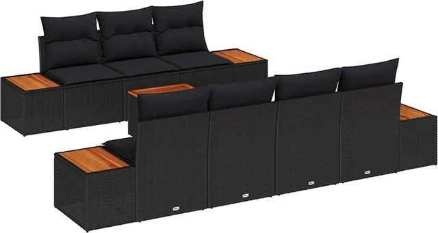 vidaXL Garten-Sofa-Set 8-teilig aus Poly-Rattan in Schwarz mit Kissen und Aufbewahrungsfunktion - Bild 1