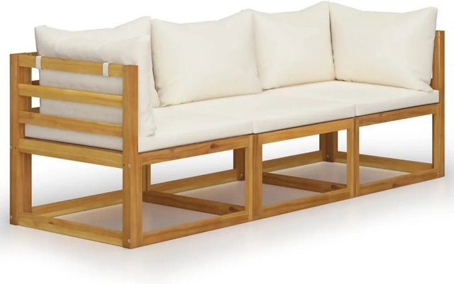 vidaXL 3-Sitzer-Gartensofa aus massivem Akazienholz in Beige mit Polsterauflage und Armlehnen - Bild 1