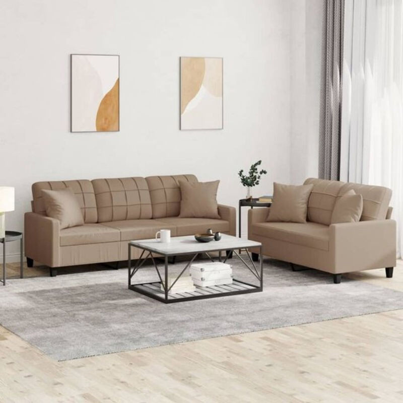 Vidaxl 2-tlg. Sofagarnitur mit Kissen in Braun und Beige aus Kunstleder und Metall im modernen Design - Bild 1