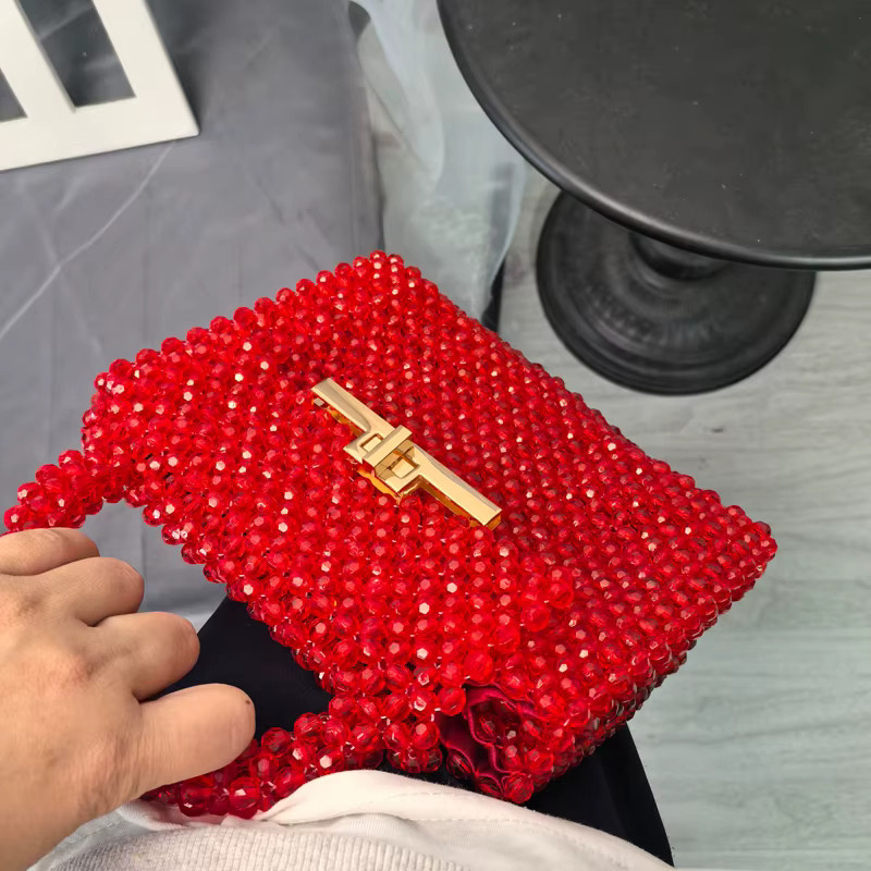 YYFAMULEY Handtasche, rote Perlen, Metallverschluss - Bild 3