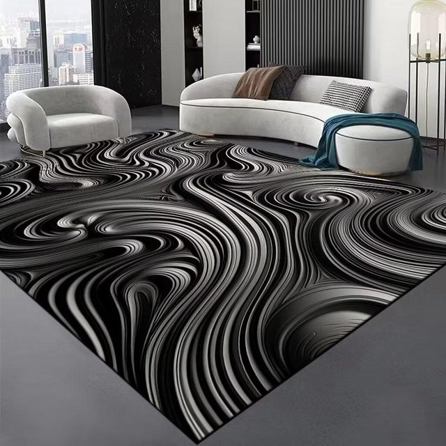 Karpetti Wohnzimmerteppich Schwarz Gestreift, Waschbarer Flanell-Teppich für Salon und Sofa, B/T: 120 x 160 cm - Bild 1