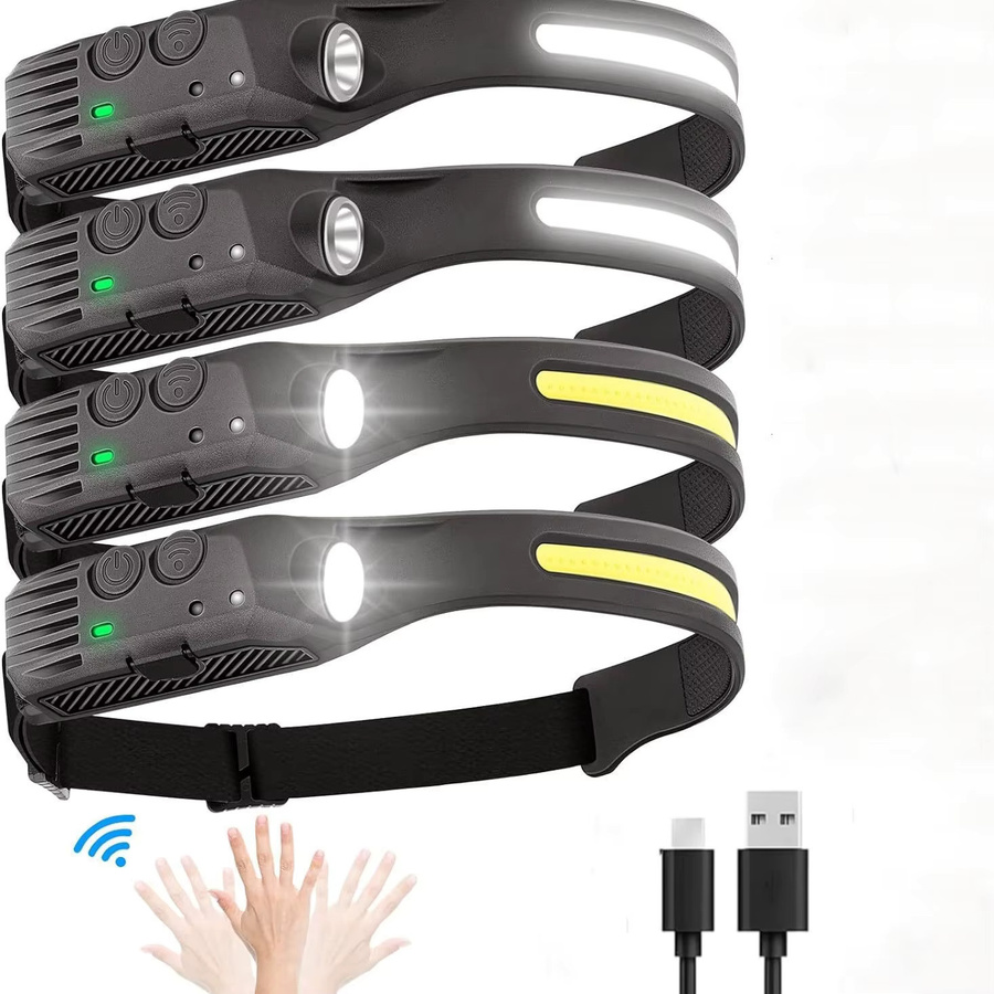 ESMARTER LED COB Stirnlampe mit Bewegungssensor und 6 Modi, wiederaufladbare Arbeitsbeleuchtung in Schwarz - Bild 3