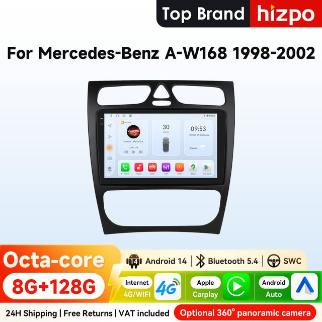 Hizpo 2Din Autoradio mit 9 Zoll Display für Mercedes Benz C-Klasse CLK W203 W209 S203 A209 W168 mit CarPlay, Android Auto, GPS und Snapdragon 6115 in Schwarz - Bild 1