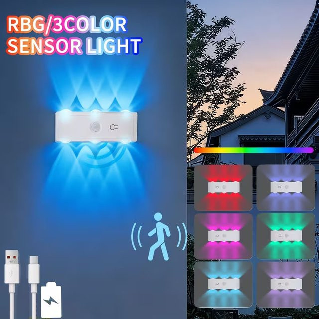 TLEDMP Wiederaufladbares RGB Nachtlicht mit Bewegungsmelder, dimmbare magnetische Wandleuchte in Weiß für Schrank, Treppe und Nachttisch - Bild 1
