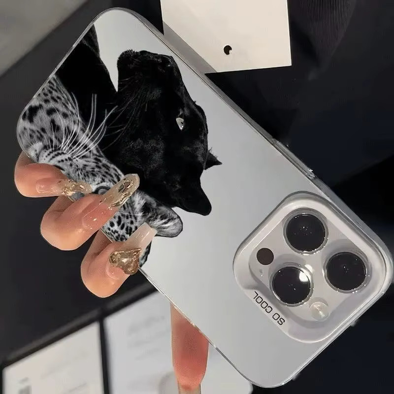 Galvanisierte TPU-Handyhülle mit Panther-Muster in Schwarz und Grau für Apple iPhone Modelle - Bild 5