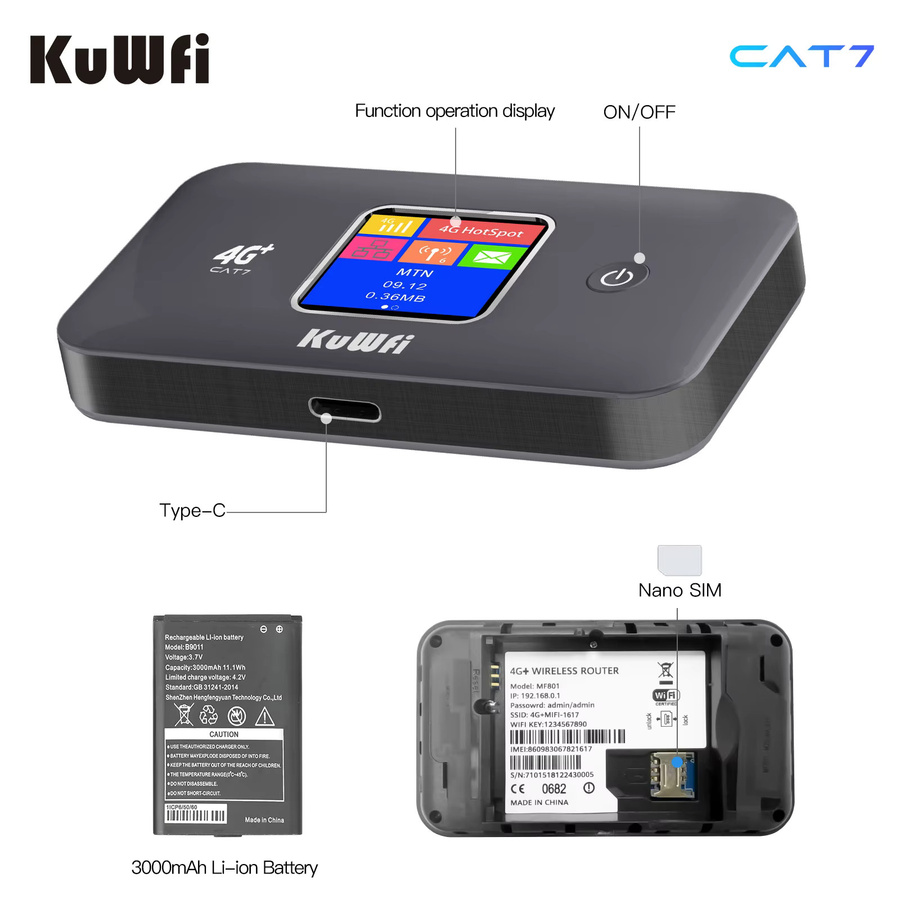 KuWfi MF801 Tragbarer WLAN Router mit 3000-mAh-Akku in Schwarz - Bild 2