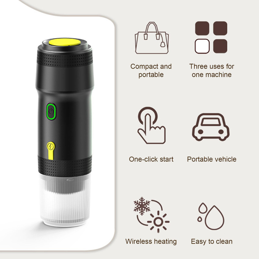 Tragbare 3-in-1 Kaffeemaschine von mfySpace in Schwarz für Kapseln und gemahlenen Kaffee für Auto, Zuhause und Reisen - Bild 3