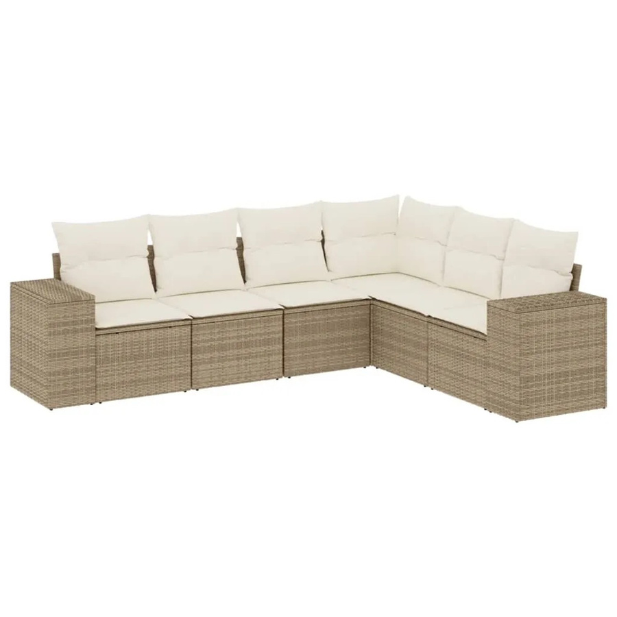 vidaXL 6-teilige Garten-Sofagarnitur in L-Form mit Kissen, Beige, Poly Rattan und Metallgestell - Bild 2